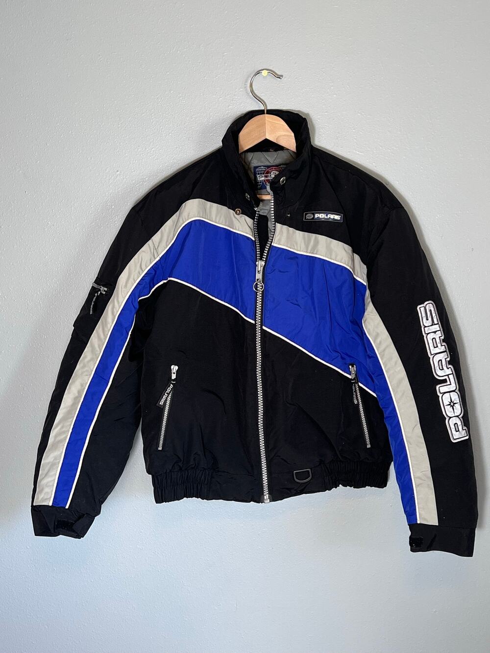 Vintage Polaris Snowmobile Men’s Large Jacket Coat Winter Ski Blue Black Silver